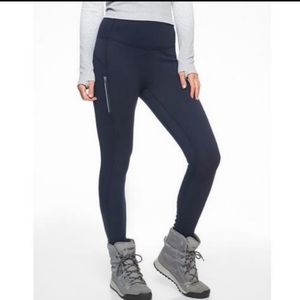 Athleta Primaloft Ridge Fleece Lined Tights Leggings Navy Blue Size Medium